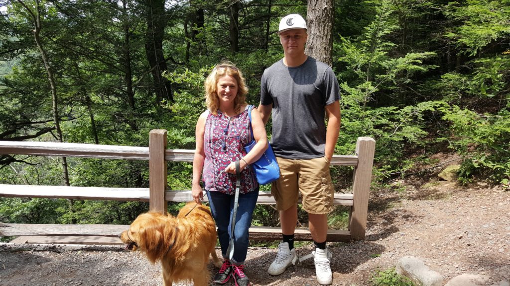 Hiking with our dog Buddy to the observation platform at Kaaterskill Falls Catskills