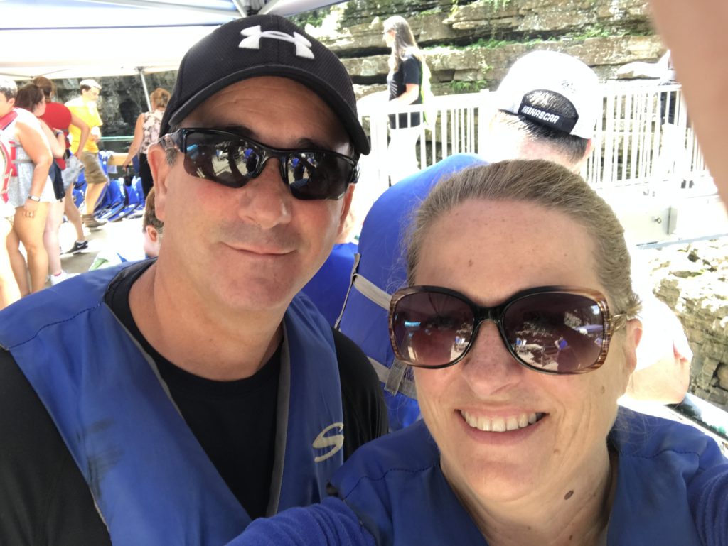 Tom and I wearing life jackets at Ausable Chasm