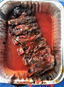 BBQ Spare Ribs in tin pans used for RV camping