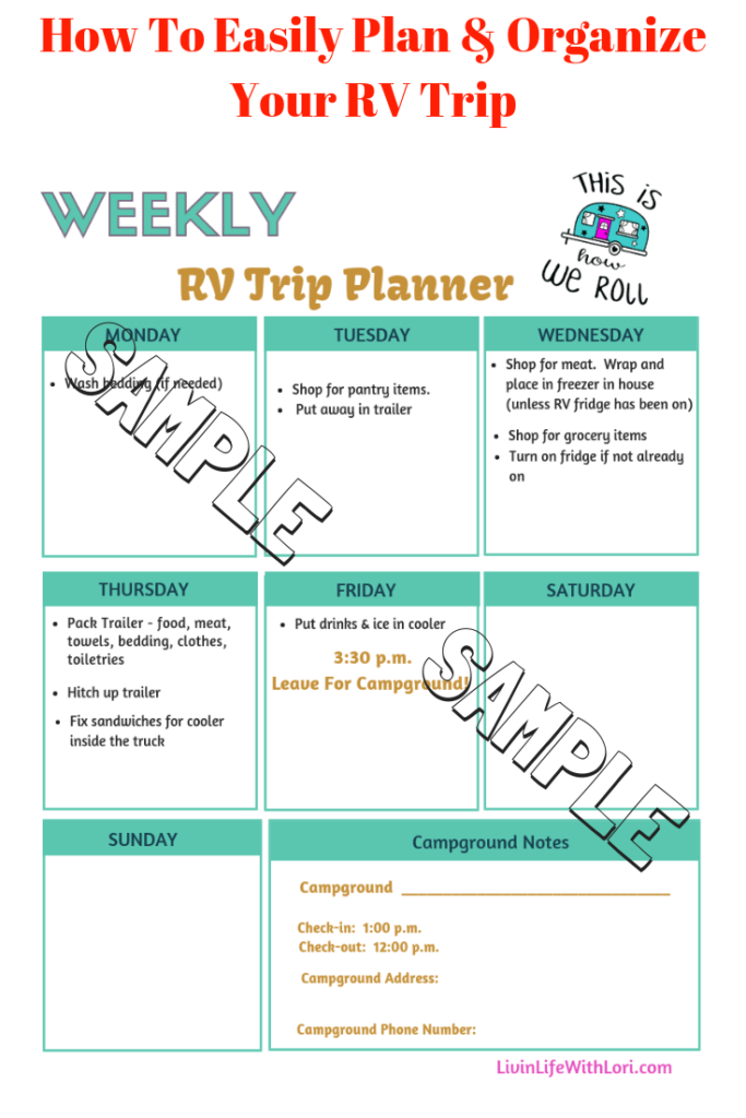 Weekly Plan - How To Easily Plan and Organize Your RV Trip Sample