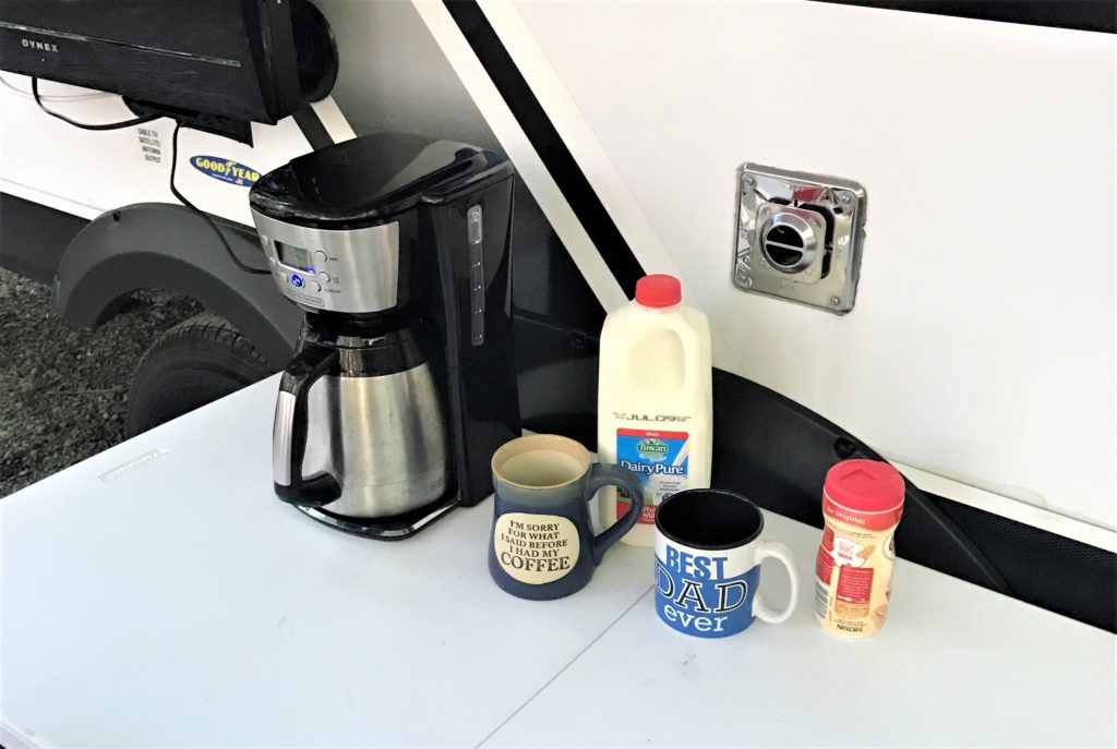 Coffee Set up outside Jayco Trailer