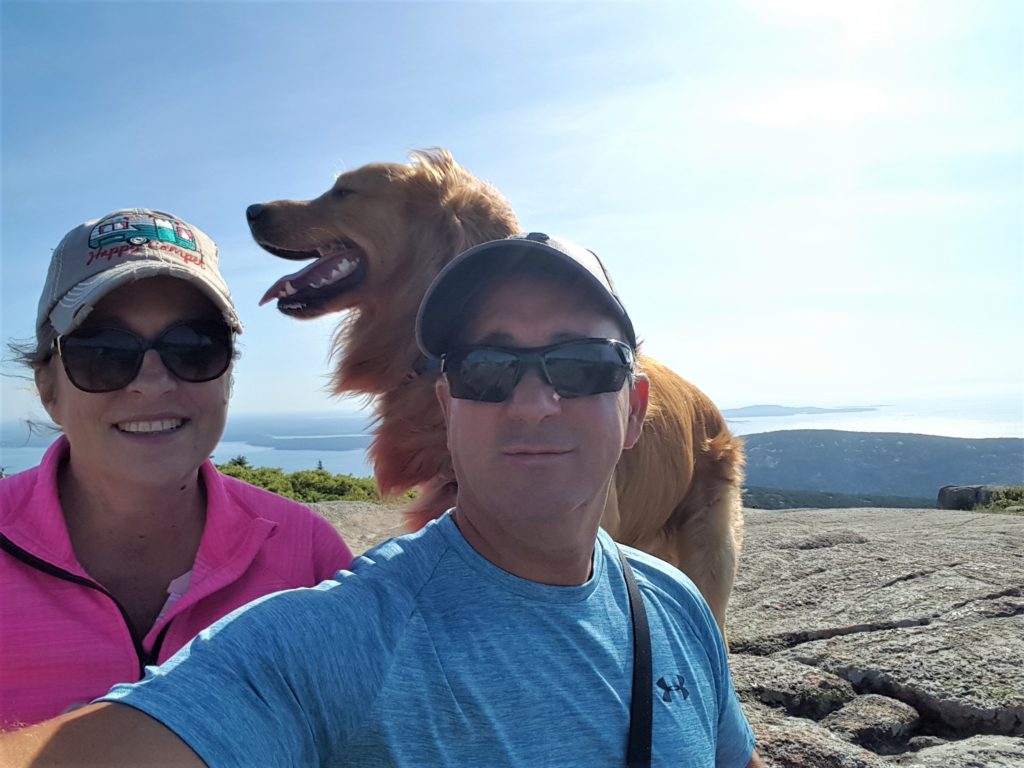 Top of Cadillac Mountain with Buddy Golden Retriever