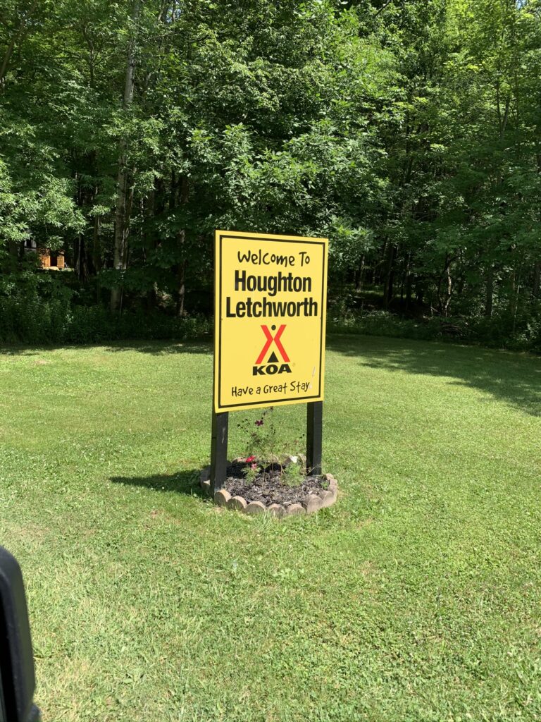 Houghton Letchworth KOA Welcome Sign