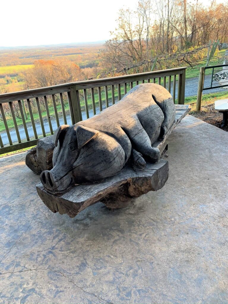 Hog carving at Bluemont Vineyard