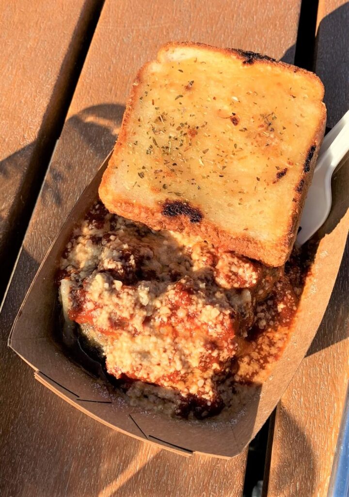 Garlic bread and meatballs at Dirt Farm Brewing