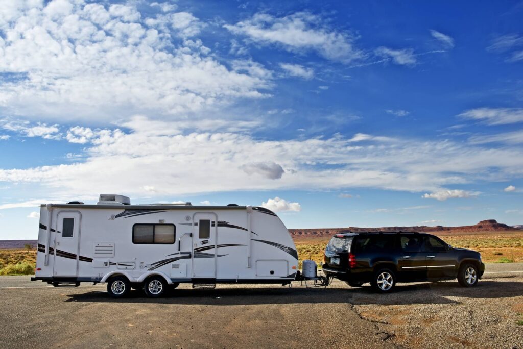 travel trailer pulled by SUV