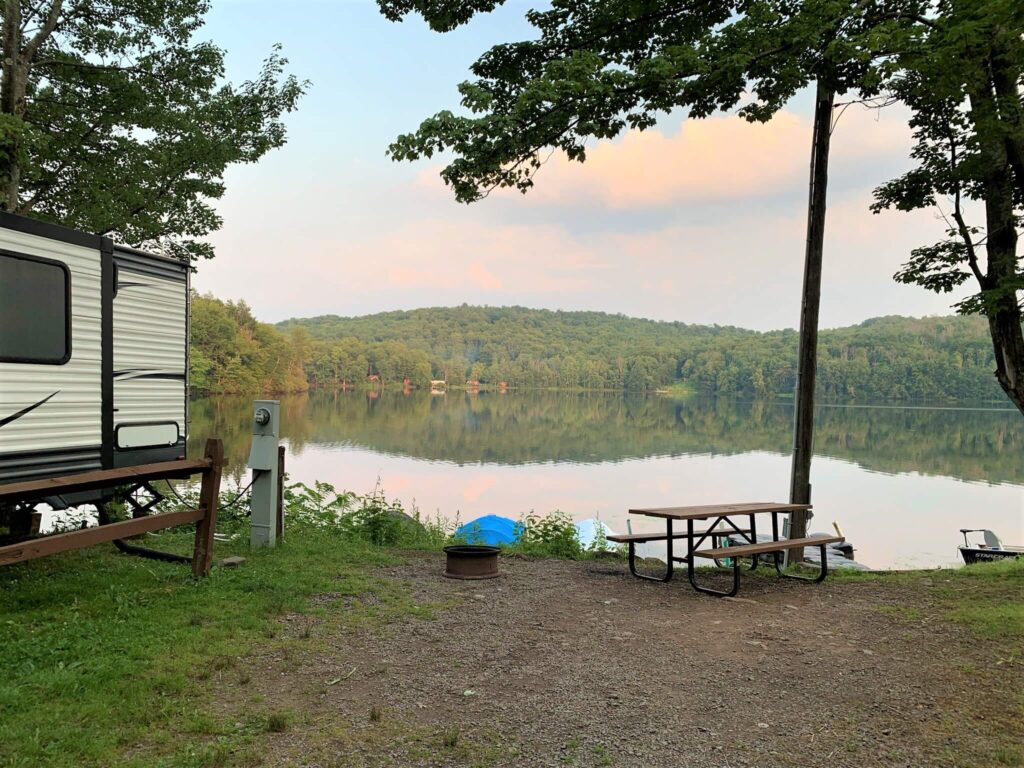 evening view from RV site on Keen Lake