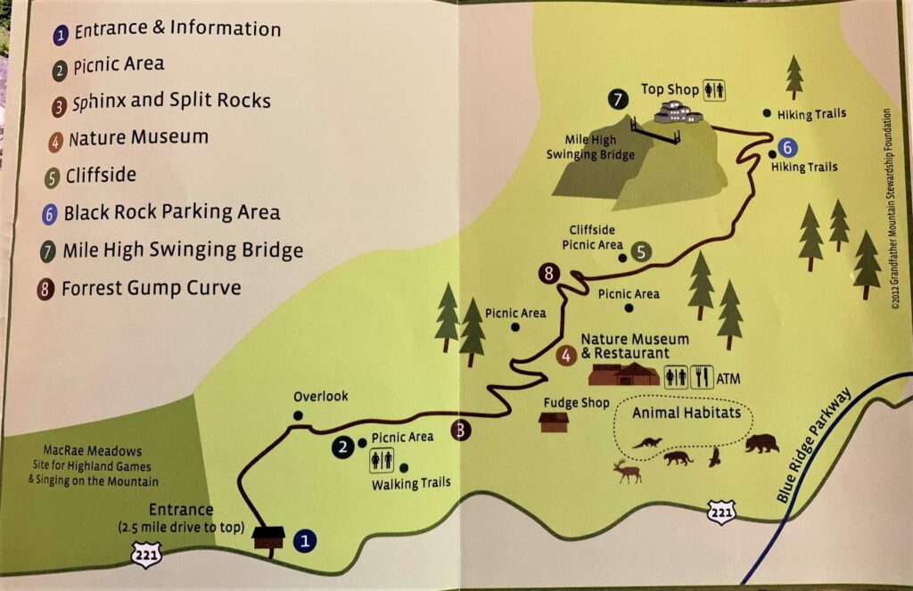 Map of Things To Do At Grandfather Mountain