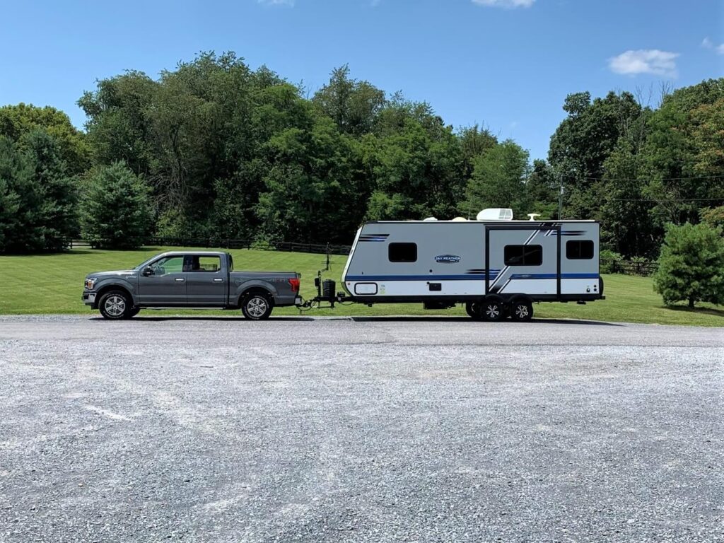 Jayco travel trailer at check in to Outlanders River Camp