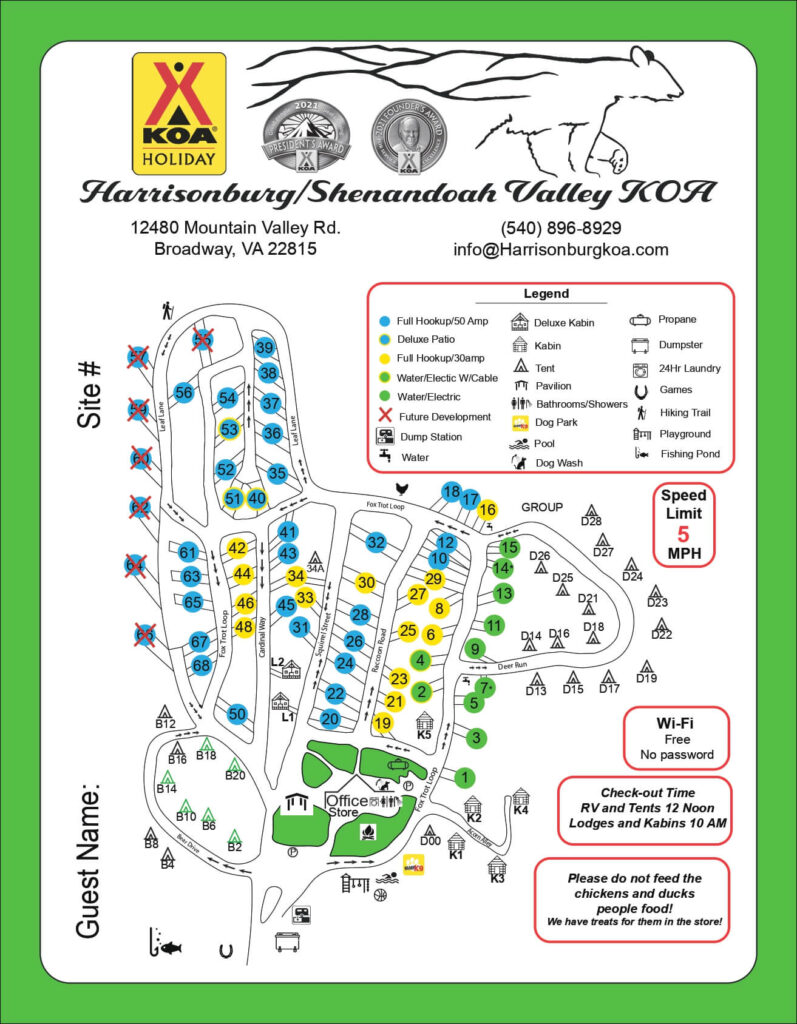 Harrisonburg Shenandoah Valley Campground Map