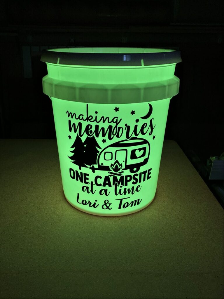 green lighted camping bucket