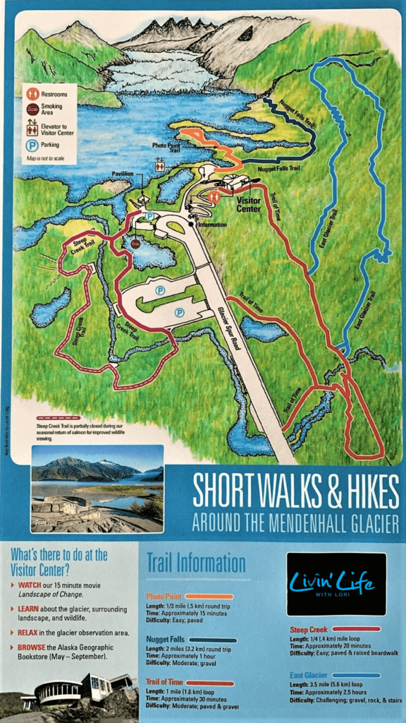 Map of hikes and walks at Mendenhall Glacier