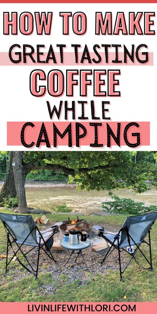 camping chairs by campfire with thermos of coffee