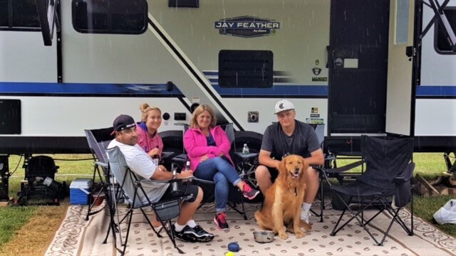 RV camping in the rain